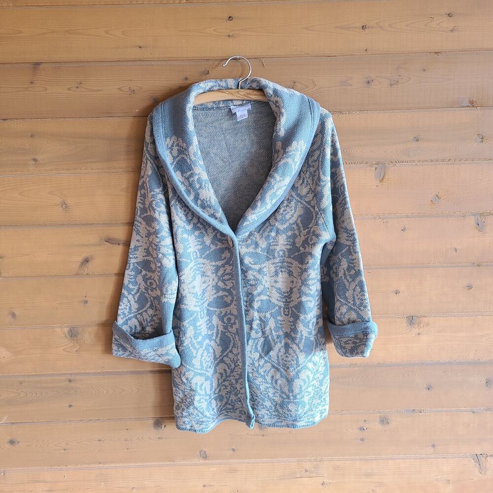 Soft Surroundings Tapestry Coatigan Sweater Cardigan Sage S Boho Fall Top Cozy